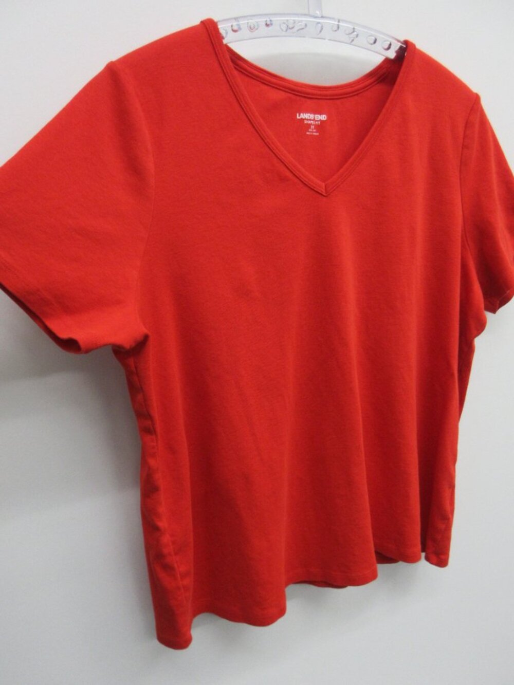 LANDS' END TEE T-SHIRT SHAPED FIT XXL 2XL 20W-22W RED ORANGE SHORT SLEEVE V-NECK